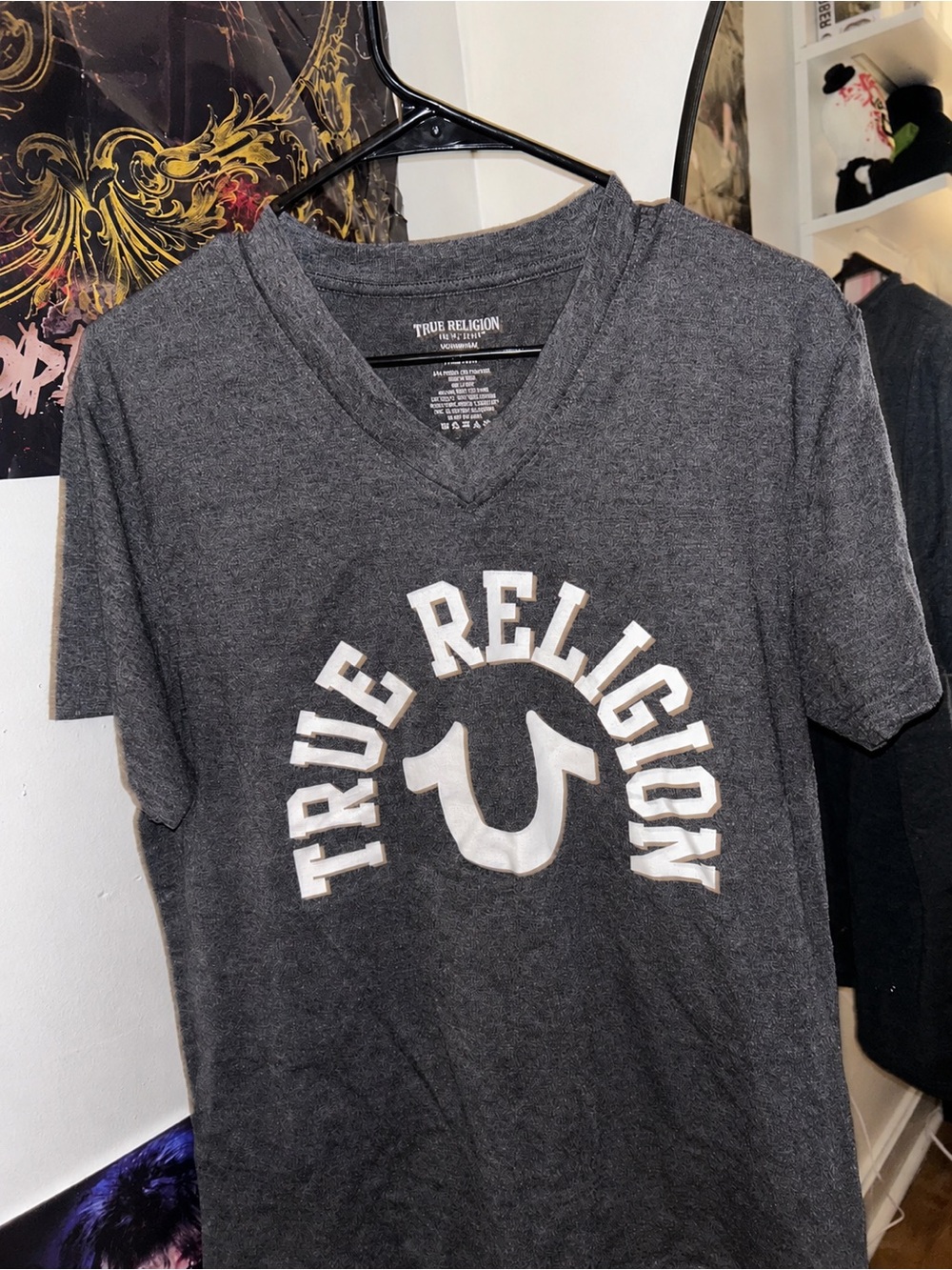 True Religion Grey V-neck Graphic T-shirt